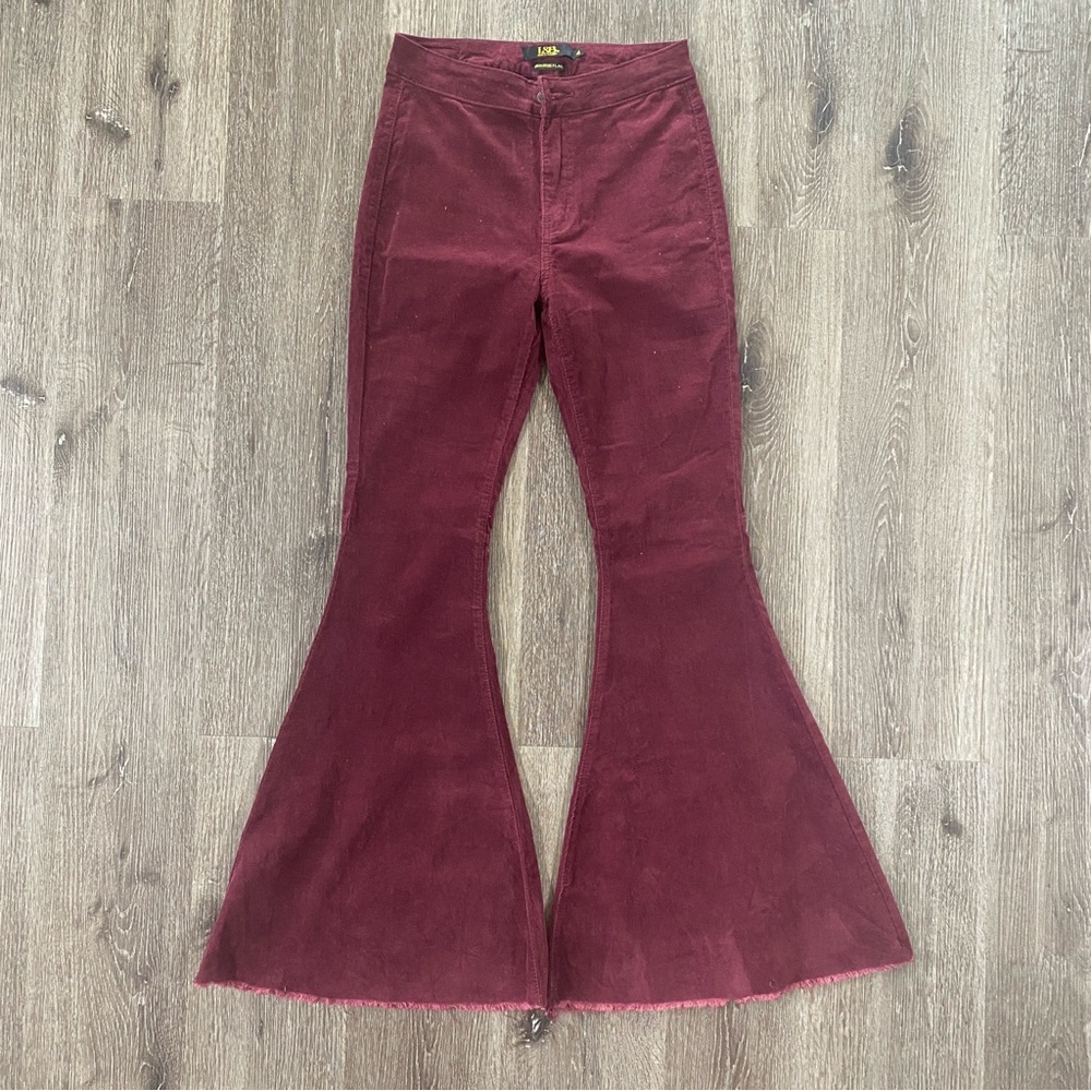 L&B corduroy jeans womens size 4 high rise flare western maroon pants